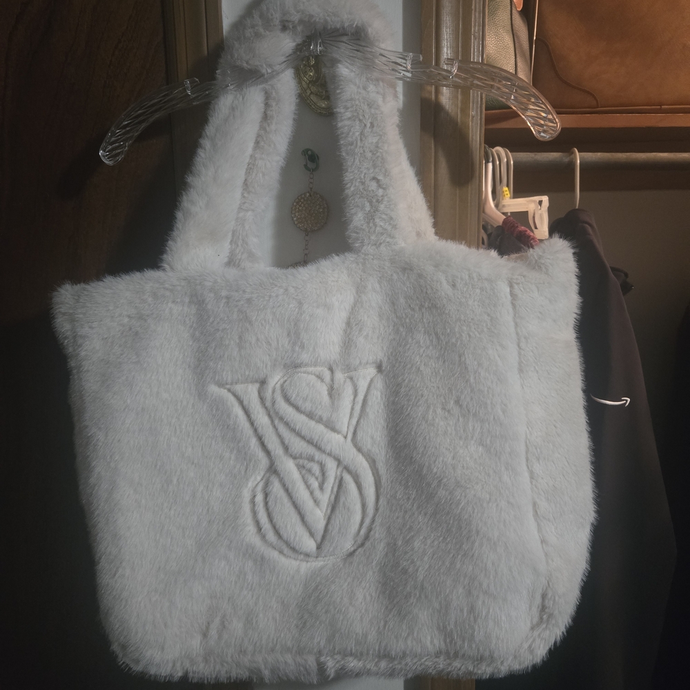 White Faux Fur Tote Bag